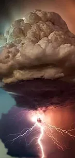 Dramatic storm clouds with lightning in a colorful night sky.