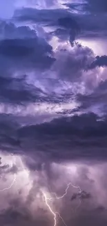 Lightning streaks through dark purple storm clouds.