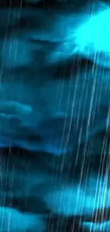 Stormy night sky with rain streaks in blue hues.