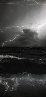 Phone wallpaper of stormy ocean with lightning.