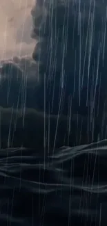 Dark stormy ocean with rain falling. Dramatic and serene wallpaper.