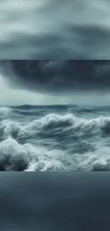 Stormy ocean waves under dark clouds wallpaper.