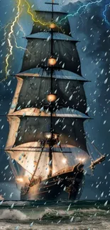 Majestic sailing ship in a stormy sea wallpaper.