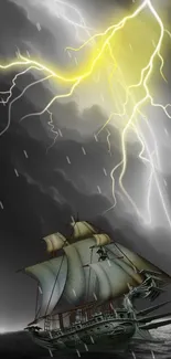 Dramatic ship sailing in lightning storm wallpaper.