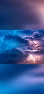 Vivid blue stormy sky with lightning bolt mobile wallpaper.