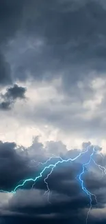 Mobile wallpaper of dark stormy clouds with blue lightning flashes.