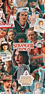 Stranger Things collage with iconic characters and vibrant retro colors.