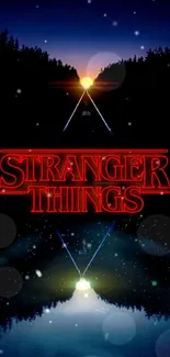 Stranger Things dark wallpaper with reflective landscape.