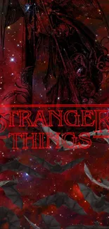 Stranger Things themed galaxy wallpaper with red nebula.