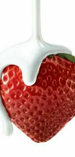 Juicy strawberry covered in flowing cream, perfect for a vibrant mobile wallpaper.