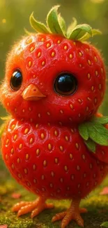 Fantasy art featuring a strawberry bird in nature.