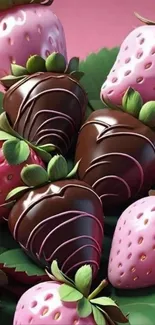 Browse a whimsical strawberry and chocolate themed mobile wallpaper.