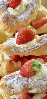 Strawberry cream puff dessert with fresh strawberries and whipped cream.