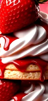 Strawberry dessert wallpaper with cream and berries.