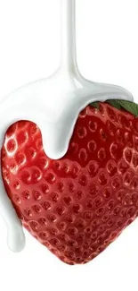 Strawberry with cream drip wallpaper in red and white.