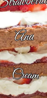Vibrant wallpaper of a layered strawberry shortcake with cream.
