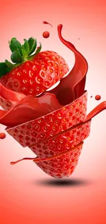 Dynamic strawberry splash on bright background.