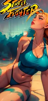 Street Fighter character in vibrant artwork with teal and orange accents.