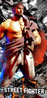 Street Fighter character in action scene wallpaper.