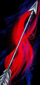 Vibrant abstract arrow art mobile wallpaper in red and blue on a black background.