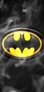 Batman logo on black wallpaper with yellow highlights.