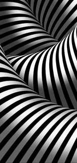 Striking black and white curved stripes wallpaper.