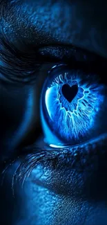 Blue eye with heart design in iris