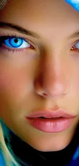 Portrait with striking blue eyes and vibrant colors.