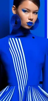 Bold blue fashion art with modern design elements.