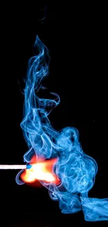 Mobile wallpaper with vivid blue flame and smoke on a black background.