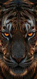 Fiery-eyed tiger close-up shot on mobile wallpaper.