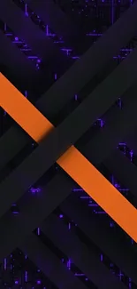 Geometric wallpaper with orange and purple lines on a black background.