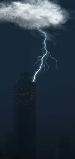 Lightning strikes a skyscraper at night.