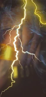 Lightning-themed phone wallpaper with bold yellow bolts and smoky effects.