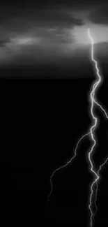 Black and white lightning bolt in stormy sky wallpaper.