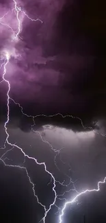 Vivid purple lightning storm over a dark horizon.