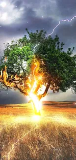 Lone tree in field struck by lightning.