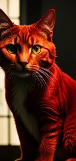 Striking orange cat in warm light for mobile wallpaper.