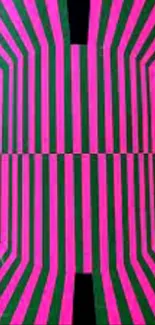 Vibrant abstract wallpaper with pink and green stripes creating an optical illusion.