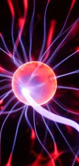 Mobile wallpaper of a vibrant plasma orb with electric beams.