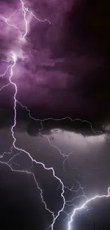 Vivid purple lightning in a dark stormy sky for mobile wallpaper.