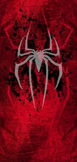 Vibrant red wallpaper with a bold spider emblem design.