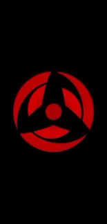 Striking red ninja symbol on black background wallpaper.