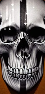 Striking skull art wallpaper with dark center and bronze background