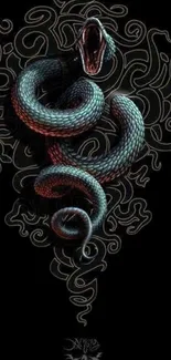 Intricate snake design with black background for mobile wallpaper.