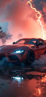 Stunning sports car with lightning strike background