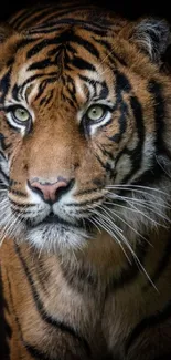 Majestic tiger with piercing eyes, striking presence.