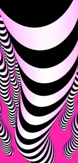 Black and white striped pattern on a pink background.