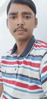 Man in striped polo shirt against a light background.