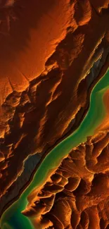 Abstract aerial earthscape with orange and green textures.